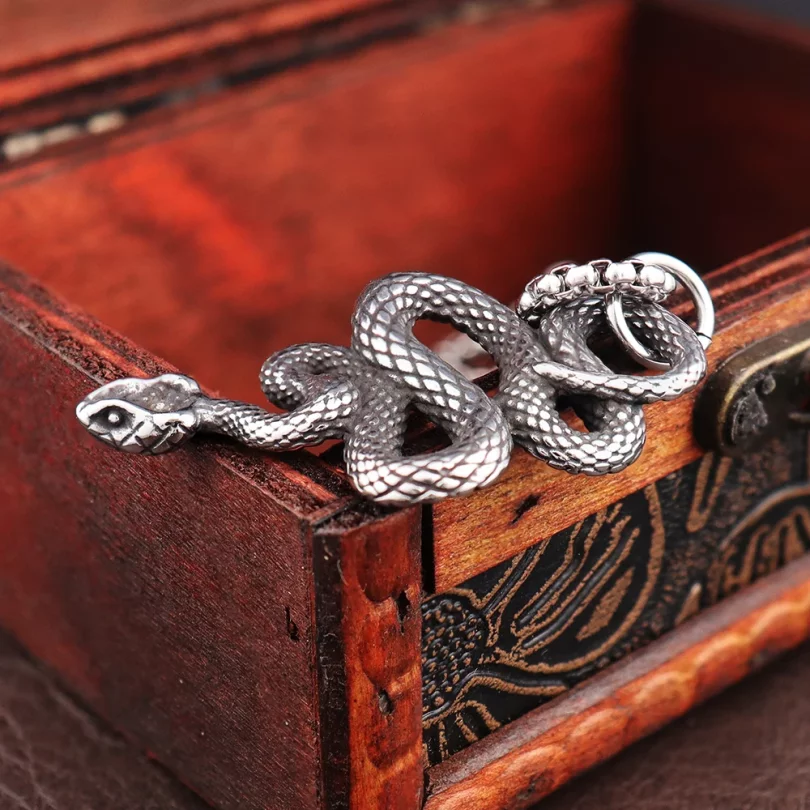 Collier Homme VANZACK - Pendentif Guitare Et Serpent En Acier Inoxydable, Style Vintage