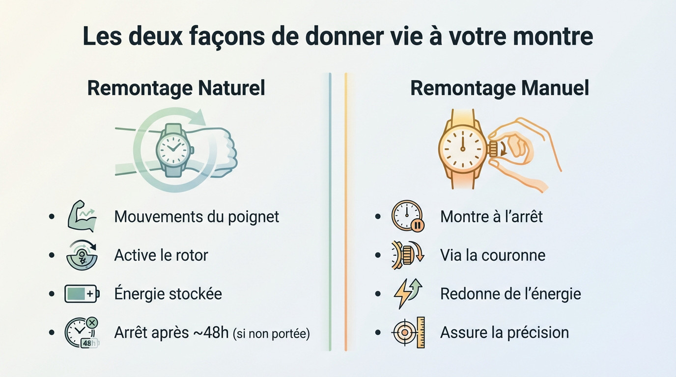 Remonter une montre automatique : la méthode simple et sûre 2 Femme remontant manuellement une montre automatique via la couronne