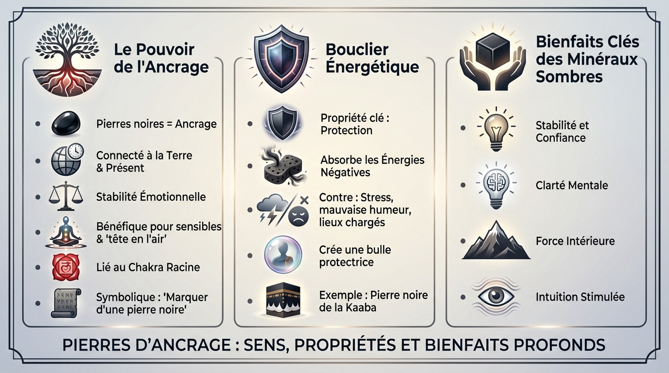 Pierres noires signification : révélez votre force 2 Pierres noires d'ancrage et leurs bienfaits en lithothérapie