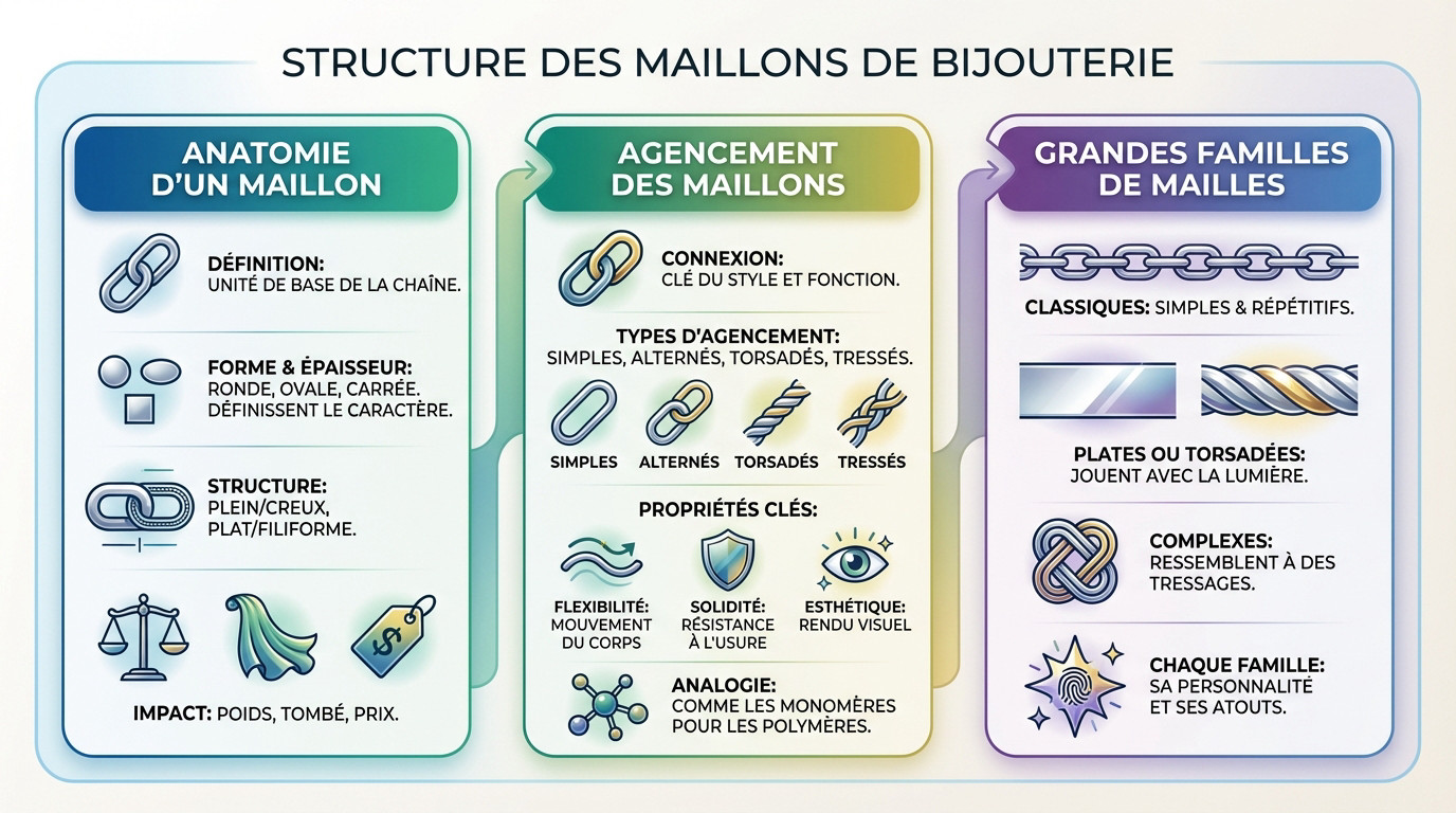 Types mailles chaînes : trouvez le style parfait 2 Schéma détaillant l'anatomie et l'assemblage des maillons de bijouterie