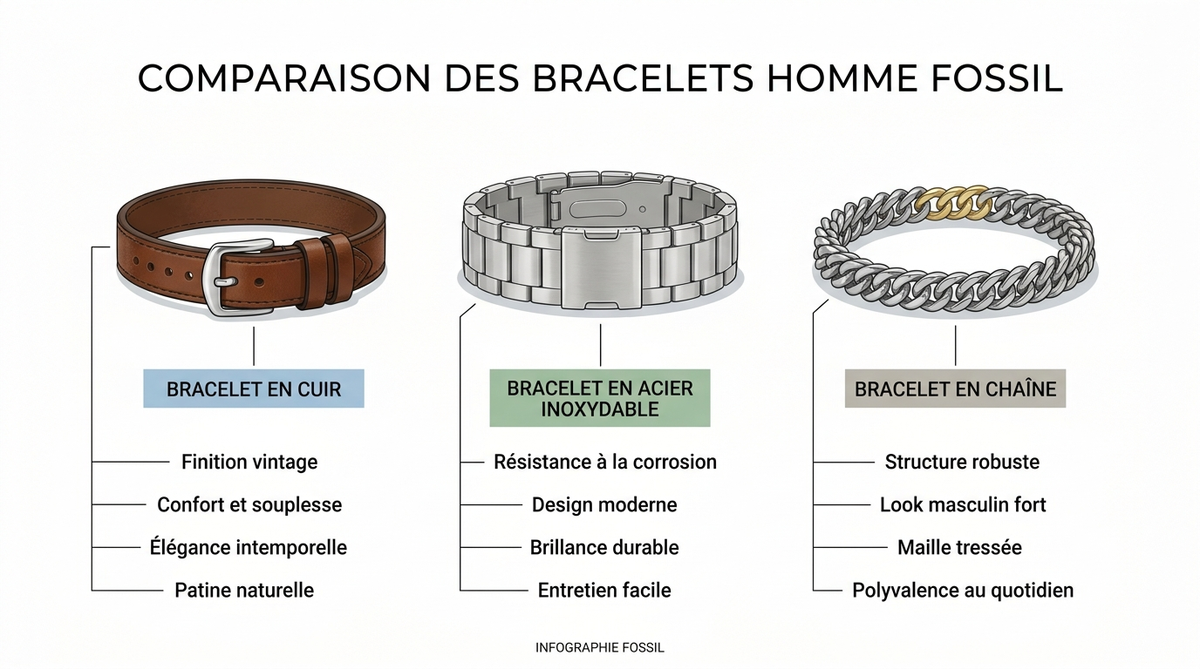 Bracelet pour homme Fossil : styles, matières et prix 3 bracelet pour homme fossil — image 1